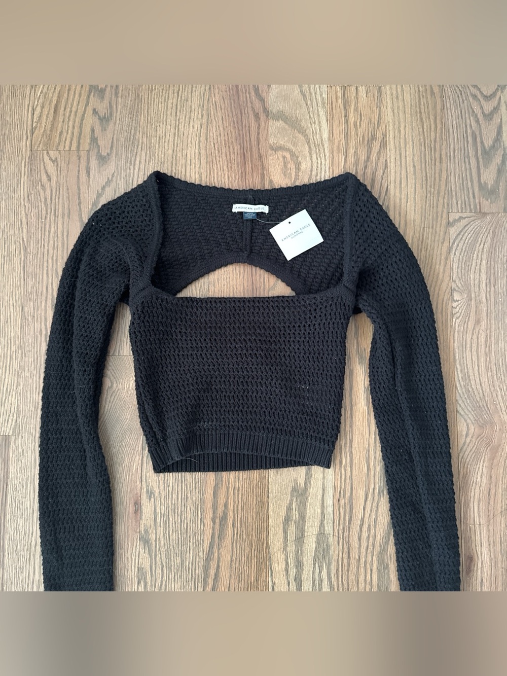 American Eagle Black Knit Cutout Crop Top